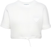 (Women) PRADA White Cotton Fleece Cropped Top with Logo Accent. 135717-113B-F0009-S-231 (Women) PRADA White Cotton Fleece Cropped Top with Logo Accent. 135717-113B-F0009-S-231