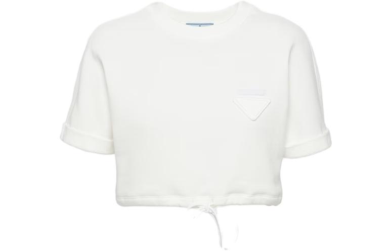 Order (W) 프라다 화이트 로고 포인트 크롭 코튼 플리스 탑. 135717-113B-F0009-S-231