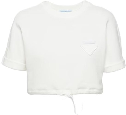 (W) 프라다 화이트 로고 포인트 크롭 코튼 플리스 탑. 135717-113B-F0009-S-231 Order (W) 프라다 화이트 로고 포인트 크롭 코튼 플리스 탑. 135717-113B-F0009-S-231
