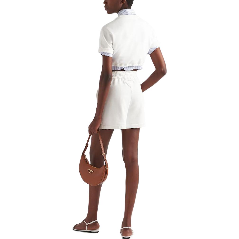 Shop (W) 프라다 화이트 로고 포인트 크롭 코튼 플리스 탑. 135717-113B-F0009-S-231