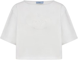 (Women) PRADA White Crew Neck T-Shirt with Logo Print. 3546BSOOO14LQ-F0009 (Women) PRADA White Crew Neck T-Shirt with Logo Print. 3546BSOOO14LQ-F0009