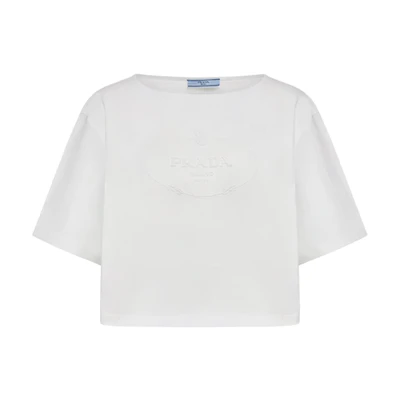 (Women) PRADA White Crew Neck T-Shirt with Logo Print. 3546BSOOO14LQ-F0009