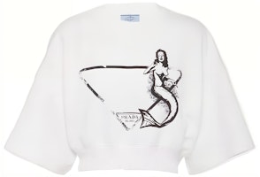 (Women) PRADA White Graphic Print Loose Fit Short Sleeve T-Shirt 135709-10NA-F0009-S-221 (Women) PRADA White Graphic Print Loose Fit Short Sleeve T-Shirt 135709-10NA-F0009-S-221