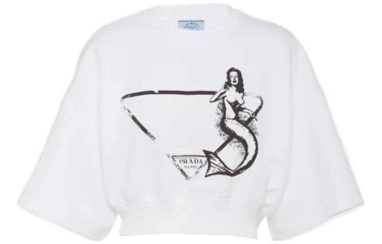 Order (W) PRADA Camiseta Blanca Gráfica de Manga Corta y Corte Holgado. 135709-10NA-F0009-S-221