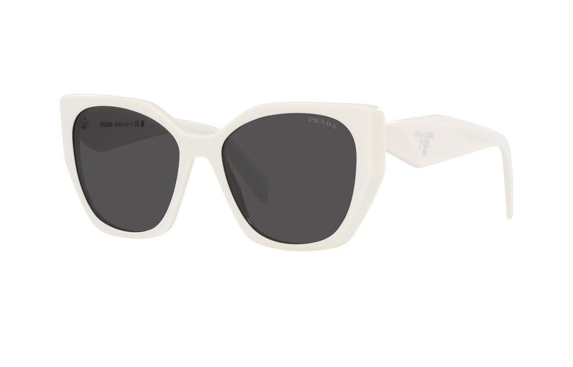(Women) PRADA  White Irregular Shaped Sunglasses with Lettered Temples. PR19ZSF1425S056