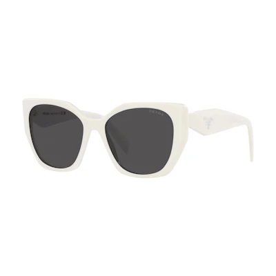 (Women) PRADA White Irregular Shaped Sunglasses with Lettered Temples. PR19ZSF1425S056