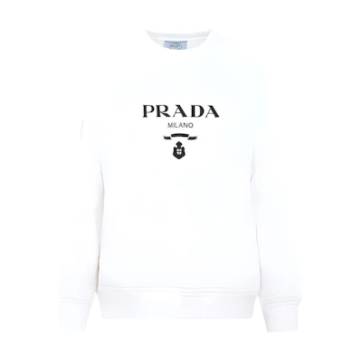 (Women) PRADA White Logo Cotton Pullover Sweatshirt SS22 Collection. 134645-10GW-F0964-S-221