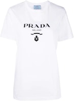 (Women) PRADA White Logo Print Crewneck Short Sleeve T-Shirt 35838R-11DN-F0009-S-162 (Women) PRADA White Logo Print Crewneck Short Sleeve T-Shirt 35838R-11DN-F0009-S-162