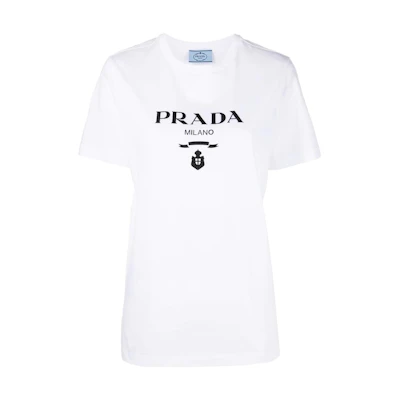 (Women) PRADA White Logo Print Crewneck Short Sleeve T-Shirt 35838R-11DN-F0009-S-162
