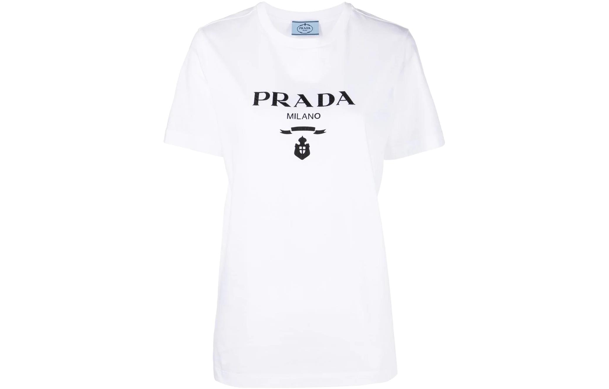 Order (W) PRADA Camiseta Blanca de Manga Corta con Logo Estampado y Cuello Redondo 35838R-11DN-F0009-S-162
