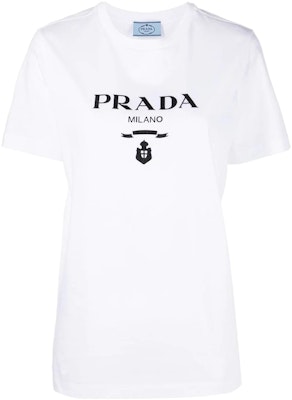 (W) PRADA Camiseta Blanca de Manga Corta con Logo Estampado y Cuello Redondo 35838R-11DN-F0009-S-162 Order (W) PRADA Camiseta Blanca de Manga Corta con Logo Estampado y Cuello Redondo 35838R-11DN-F0009-S-162