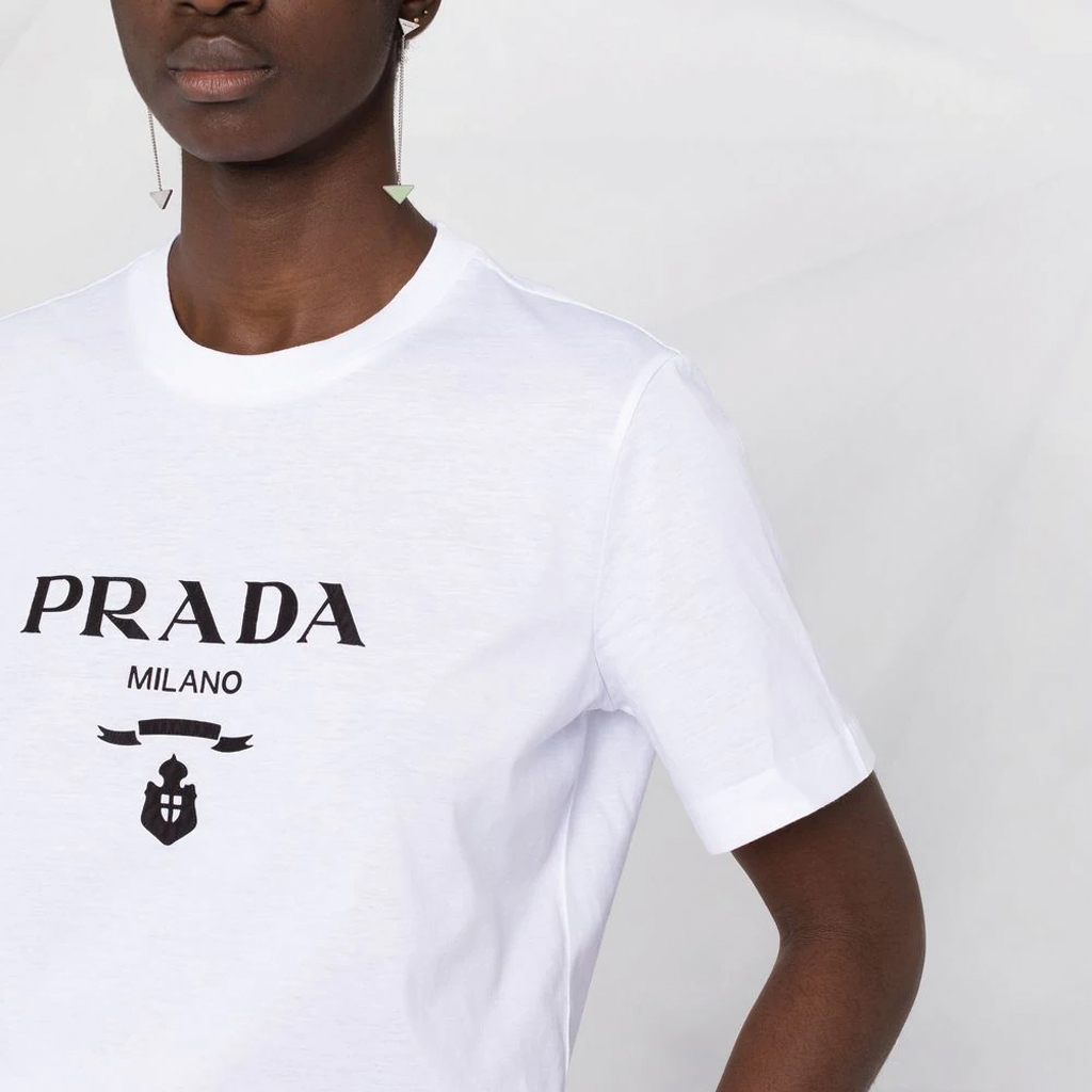 Details for (W) PRADA Camiseta Blanca de Manga Corta con Logo Estampado y Cuello Redondo 35838R-11DN-F0009-S-162