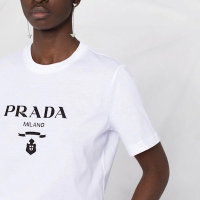 (W) PRADA Camiseta Blanca de Manga Corta con Logo Estampado y Cuello Redondo 35838R-11DN-F0009-S-162 Details for (W) PRADA Camiseta Blanca de Manga Corta con Logo Estampado y Cuello Redondo 35838R-11DN-F0009-S-162