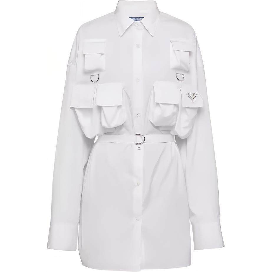 (Women) PRADA  White Long-Sleeve Loose-Fit Shirt with Multiple Pockets P414H-1XV2-F0009-S-OOO