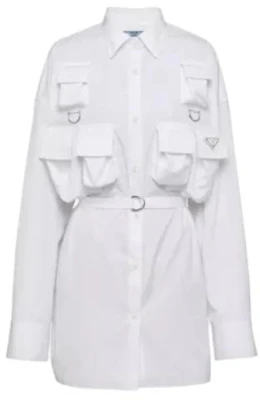 (W) PRADA Baju Putih Lengan Panjang Loose-Fit dengan Pelbagai Poket P414H-1XV2-F0009-S-OOO Order (W) PRADA Baju Putih Lengan Panjang Loose-Fit dengan Pelbagai Poket P414H-1XV2-F0009-S-OOO