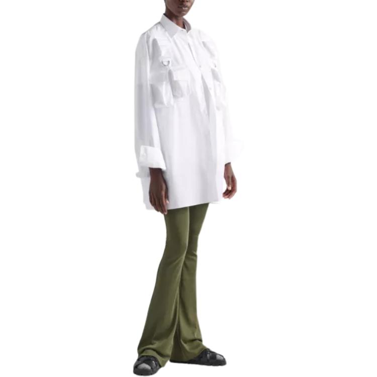 (Women) PRADA  White Long-Sleeve Loose-Fit Shirt with Multiple Pockets P414H-1XV2-F0009-S-OOO 圖 3