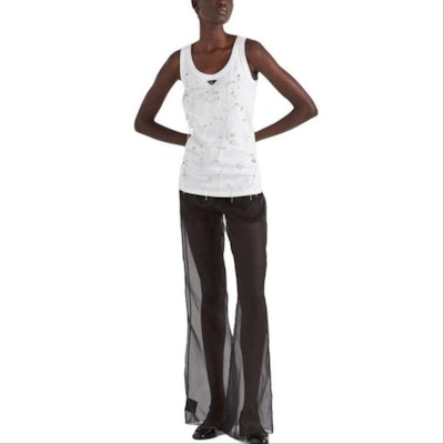 (Women) PRADA White Sequin Logo Tank Top. 39546R-13X6-F0009-S-OOO Lookbook (Women) PRADA White Sequin Logo Tank Top. 39546R-13X6-F0009-S-OOO