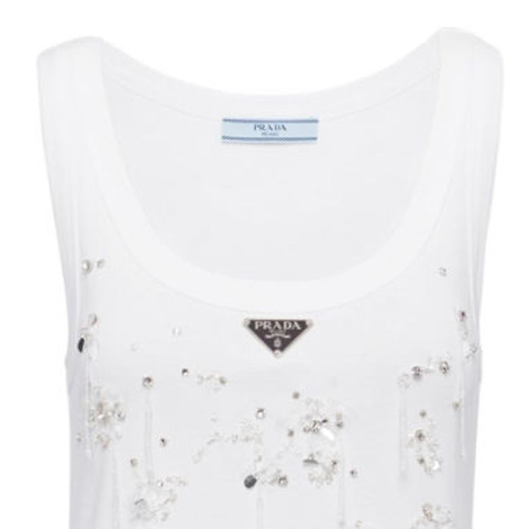 Purchase (Women) PRADA  White Sequin Logo Tank Top. 39546R-13X6-F0009-S-OOO