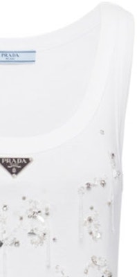 (Women) PRADA White Sequin Logo Tank Top. 39546R-13X6-F0009-S-OOO Details for (Women) PRADA White Sequin Logo Tank Top. 39546R-13X6-F0009-S-OOO