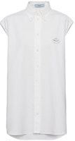 (Women) PRADA White Sleeveless Shirt with Logo Print and Pointed Collar. P402HR-14JW-F0009 (Women) PRADA White Sleeveless Shirt with Logo Print and Pointed Collar. P402HR-14JW-F0009
