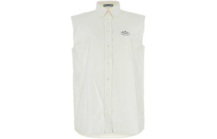 Order (W) PRADA 白色無袖襯衫，印有標誌圖案及尖領設計。 P402HR-14JW-F0009