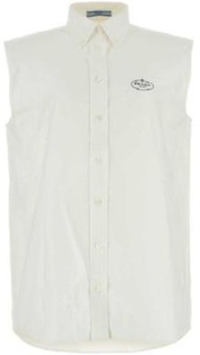 (W) PRADA 白色無袖襯衫,印有標誌圖案及尖領設計。 P402HR-14JW-F0009 Order (W) PRADA 白色無袖襯衫,印有標誌圖案及尖領設計。 P402HR-14JW-F0009