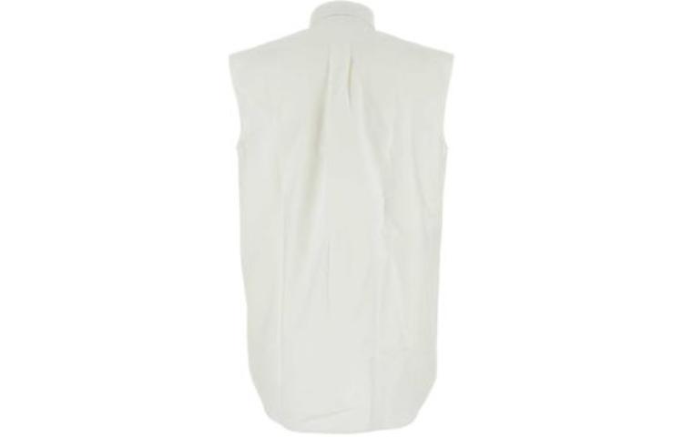 Lookbook (W) PRADA 白色無袖襯衫，印有標誌圖案及尖領設計。 P402HR-14JW-F0009