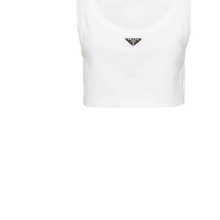 Sizing (Women) PRADA  White Solid Logo Knit Tank Top. 39546C-10Z0-F0009-S-231