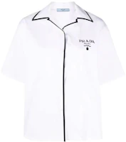 Order (W) PRADA Kemeja Lengan Pendek Putih Stripe Logo Tahan Matahari P433BRS182F62-F0009