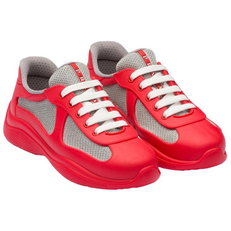 Lookbook PRADA 美洲杯 橡膠織物 時尚繫帶 低筒 運動休閒鞋 女款 紅色