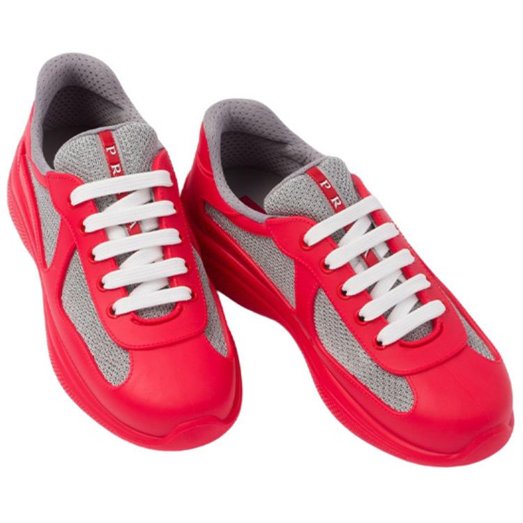Shop PRADA 美洲杯 橡膠織物 時尚繫帶 低筒 運動休閒鞋 女款 紅色