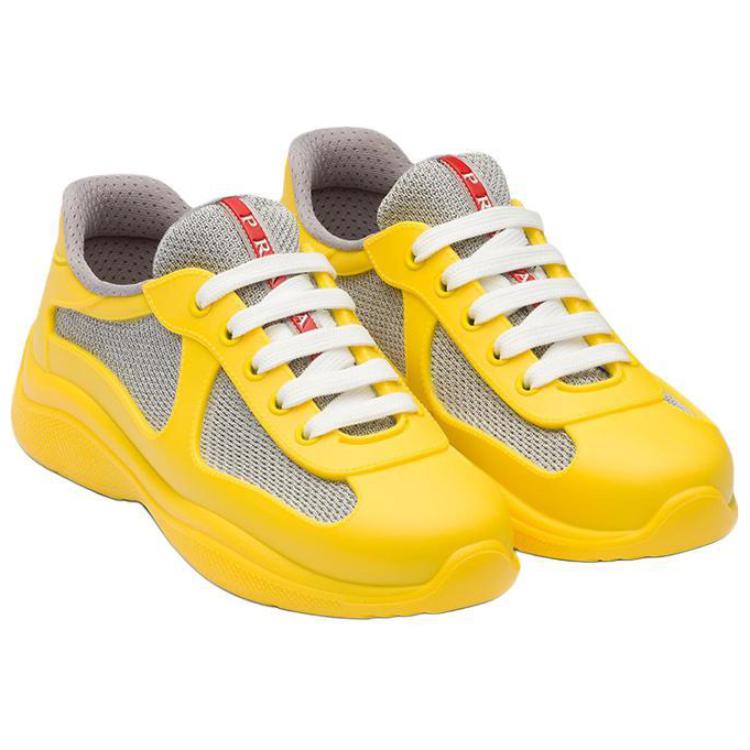 Lookbook PRADA America's Cup 織物橡膠 系帶 減震 低幫 運動休閒鞋 女款 黃色