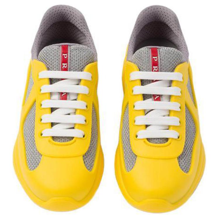 Shop PRADA America's Cup 織物橡膠 系帶 減震 低幫 運動休閒鞋 女款 黃色