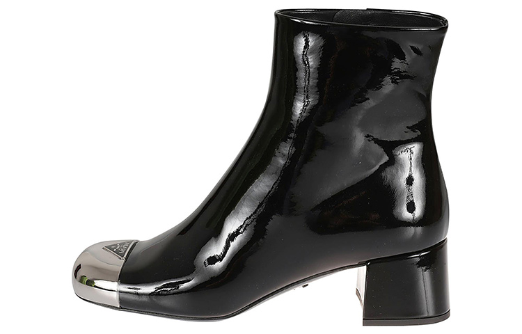 Buy PRADA 漆皮 圓頭套穿 短靴 女款 黑色
