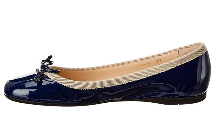 (W) Prada Ballet Flats 'Metal Logo Patent Leather Blue'