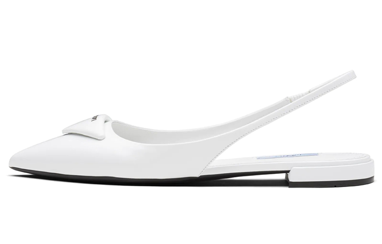 (W) Prada Ballet Flats 'White Patent Leather with Back Strap'