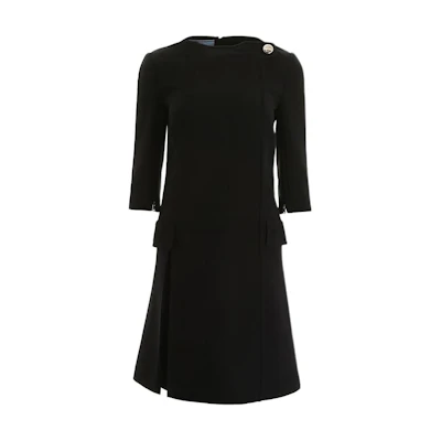 (Women) PRADA Black Cady A-Line Short Sleeve Dress P38Z6-N5U-F0002