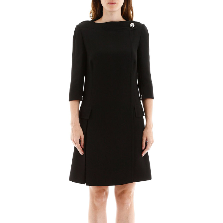 Lookbook (W) PRADA Vestido Negro Cady Línea A Manga Corta P38Z6-N5U-F0002