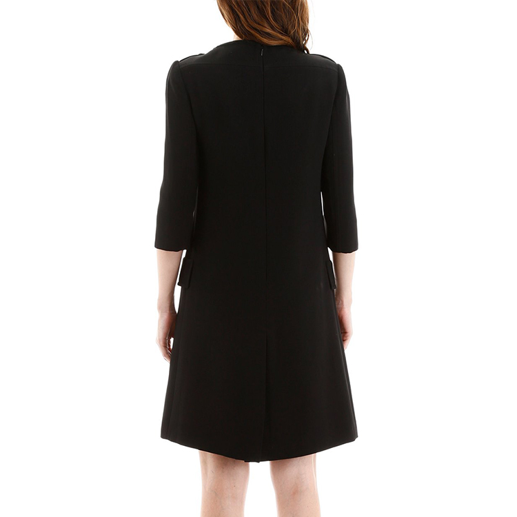 Shop (W) PRADA Vestido Negro Cady Línea A Manga Corta P38Z6-N5U-F0002