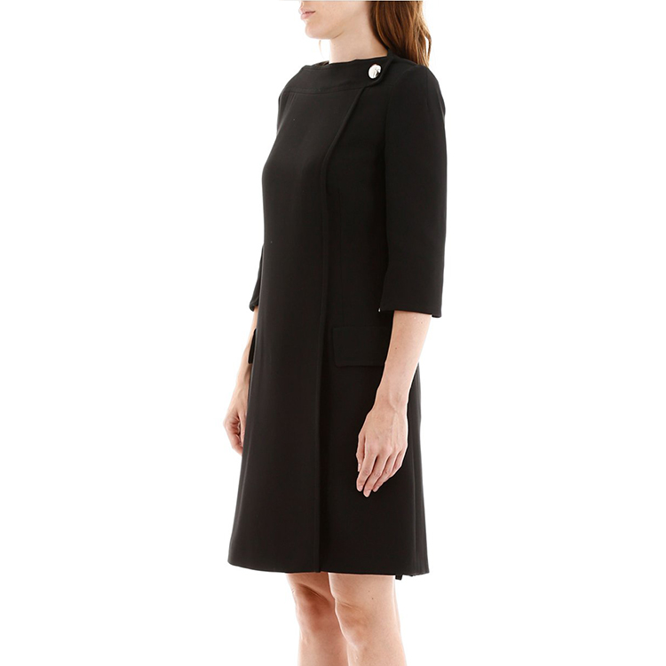 Purchase (W) PRADA Vestido Negro Cady Línea A Manga Corta P38Z6-N5U-F0002