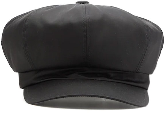 (Women) PRADA Black Cotton Beret with Triangle Metal Logo Design. 1HC551-2DMI-F0002 Order (Women) PRADA Black Cotton Beret with Triangle Metal Logo Design. 1HC551-2DMI-F0002