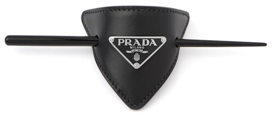 (Women) PRADA Black Leather Hair Clip with Enamel Metal Triangle Logo 1IF004-8NQ-F0002 Buy (Women) PRADA Black Leather Hair Clip with Enamel Metal Triangle Logo 1IF004-8NQ-F0002