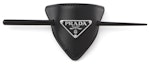 Order (Women) PRADA Black Leather Hair Clip with Enamel Metal Triangle Logo 1IF004-8NQ-F0002