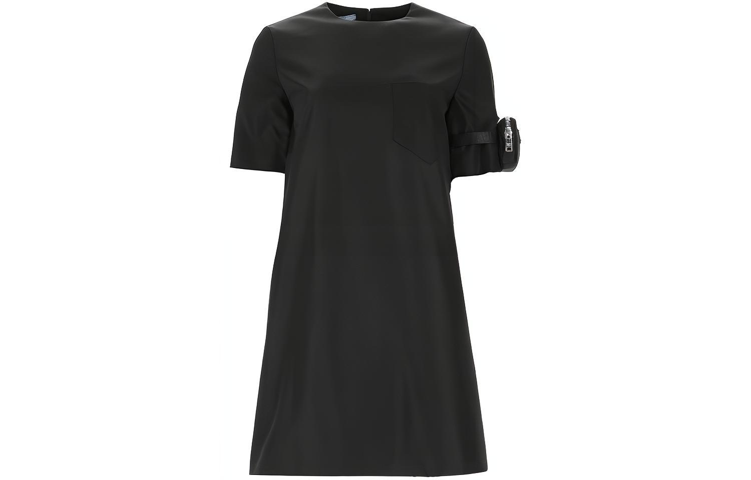 (Women) PRADA Black Logo Shoulder Bag Short Sleeve Casual A-Line Dress 230620S2011WQ8-F0002