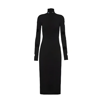 (Women) PRADA Black Long-Sleeve Midi Dress with Hollow Out High Neck Design 23843S2111YRO-F0002