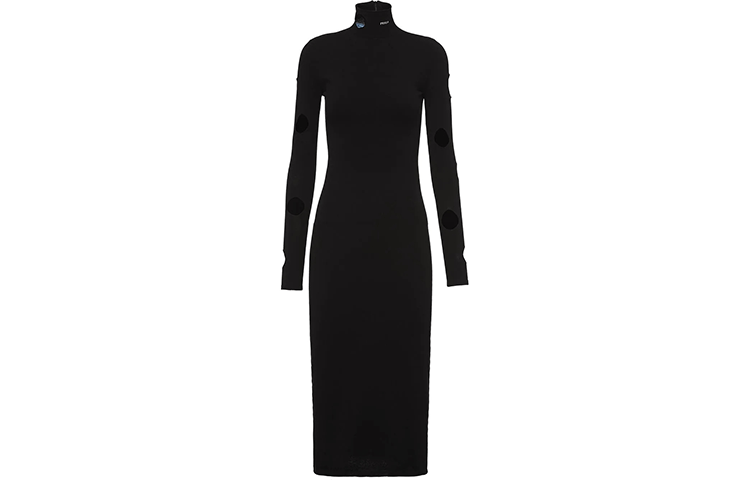 Order (Women) PRADA Black Long-Sleeve Midi Dress with Hollow Out High Neck Design 23843S2111YRO-F0002