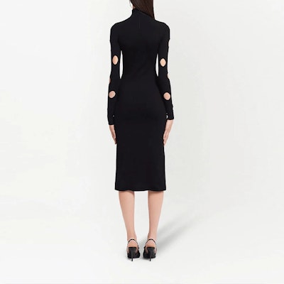 (Women) PRADA Black Long-Sleeve Midi Dress with Hollow Out High Neck Design 23843S2111YRO-F0002 Shop (Women) PRADA Black Long-Sleeve Midi Dress with Hollow Out High Neck Design 23843S2111YRO-F0002