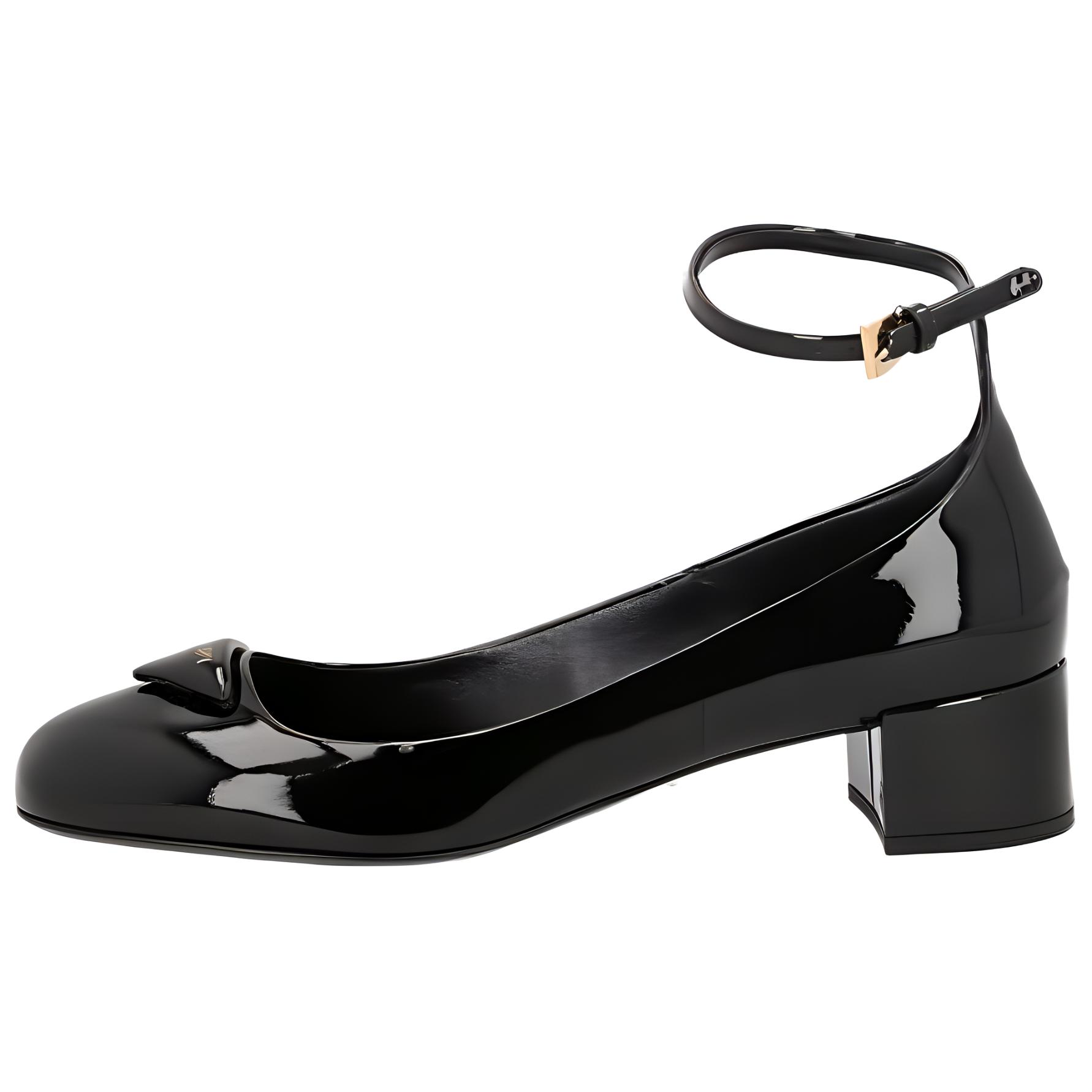 (Women) PRADA Black Patent Leather Block Heel Buckle High Heels 1I350N_069_F0002_F_035