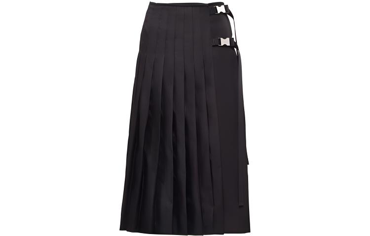 (Women) PRADA Black Pleated Casual Skirt with Solid Color Buckle Detail. 21H859S2011WQ8-F0002