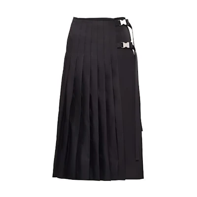 (Women) PRADA Black Pleated Casual Skirt with Solid Color Buckle Detail. 21H859S2011WQ8-F0002